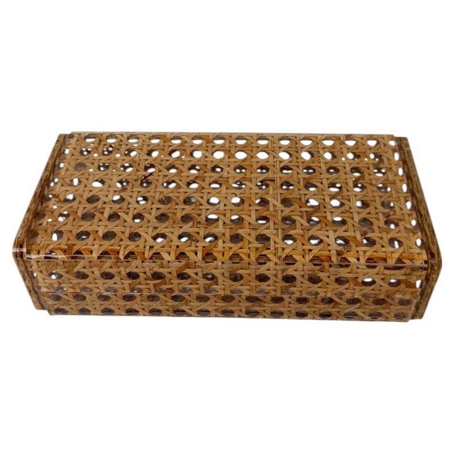 Mid-Century Rectangular Box in Acrylic Glass and Cane Webbing in the style of Dior Home, 1970s For Sale - Image 18 of 18