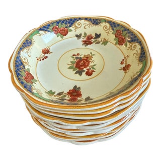 Antique Cavendish Ware Berry Bowls Loeser's Brooklyn Imari Floral Set of 10 For Sale