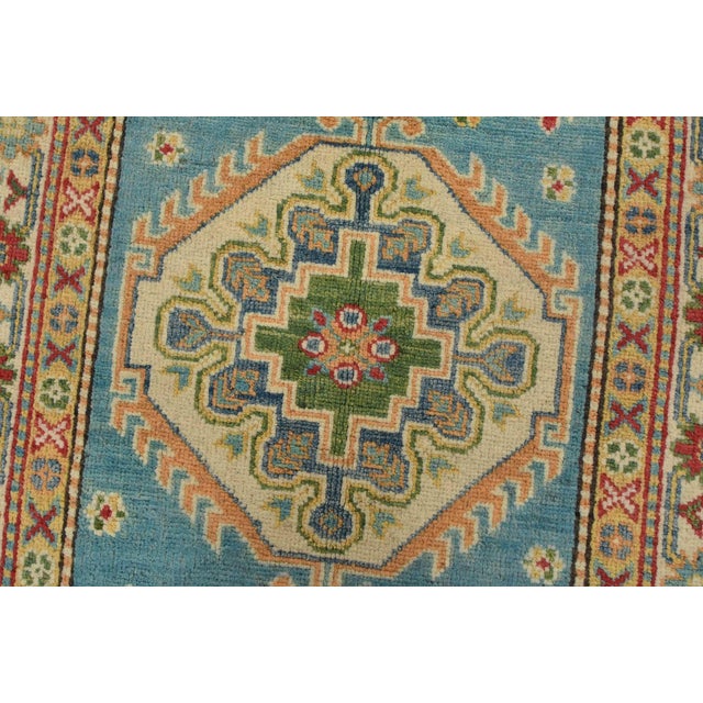 Textile Kazak Runner 2’9” X 6’6” Blue Wool Tribal Hand-Knotted Oriental Rug For Sale - Image 7 of 11