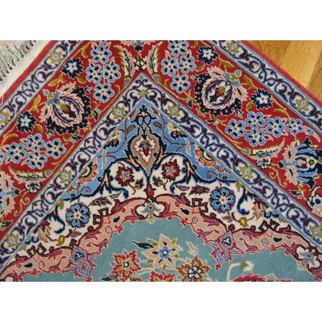Mid 20th Century 1960s Turquoise Green Floral Vintage Persian Isfahan Rug 3'8" X 5'6" Handknotted Wool Carpet For Sale - Image 5 of 7