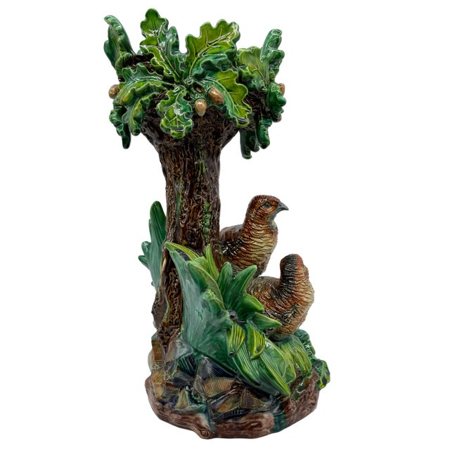 Late 19th Century Hugo Lonitz Majolica Table Jardinière Stand With Partridges, Oak Tree, Ca. 1880 For Sale - Image 5 of 13