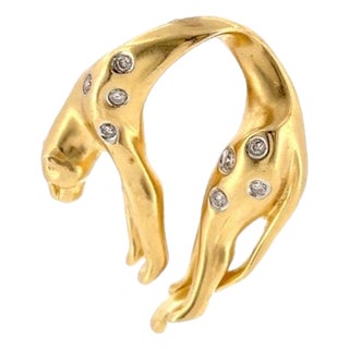 Vintage 14k Gold and Diamond Lazy Panther Pendant For Sale