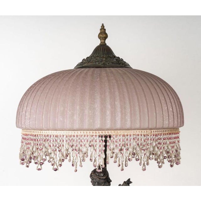 Metal Art Nouveau Bronze Sculpture Lamp with Glass Shade For Sale - Image 7 of 9