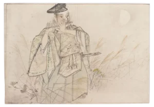 Samurai Playing Flute - Mixed Media by Matsumura Keibun School - 1800 19th Century