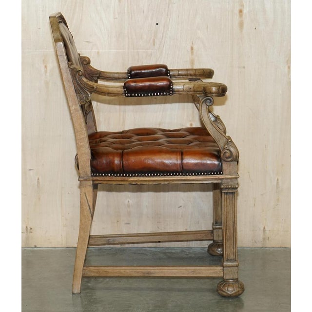 Antique William IV Chesterfield Oak & Brown Leather Desk Chair, 1830s For Sale - Image 15 of 18