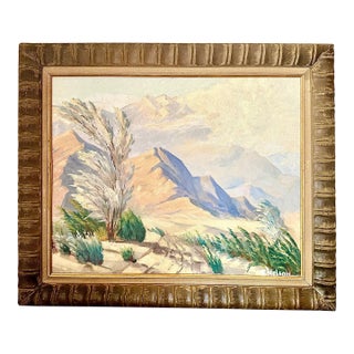 Vintage Mid-Century Modern Impressionist California Plein Air Desert Landscape, Original Oil on Board Signed & Framed For Sale