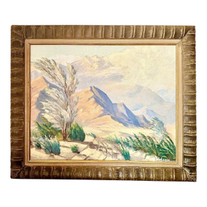 Vintage Mid-Century Modern Impressionist California Plein Air Desert Landscape, Original Oil on Board Signed & Framed