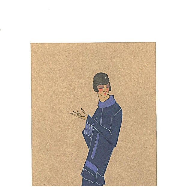 This is 1 of 3 antique French Art Deco original fashion drawings we recently purchased in Paris. It dates to c1925. It is...