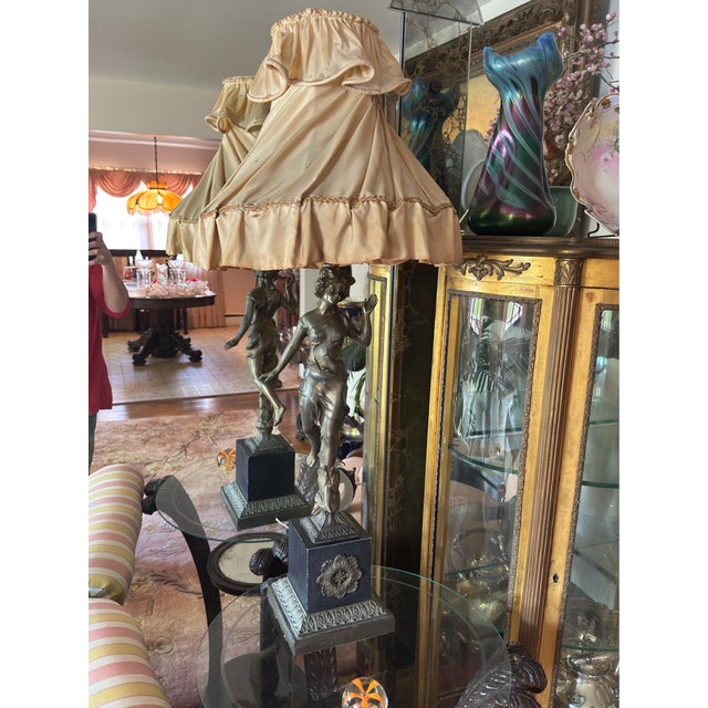 Auguste Moreau Antique Art Noveau Figural Table Lamps - a Pair For Sale - Image 4 of 7