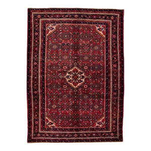 1960s Vintage Persian Hamadan Navy Blue Handmade Medallion Wool Rug