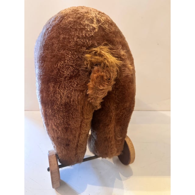 Vintage Plush Bear Pull Toy on Wooden Wheels For Sale - Image 12 of 12