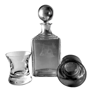 1980s Italian Whiskey Bottle and Two Tumblers All With Fish Grindings- 3 Pieces