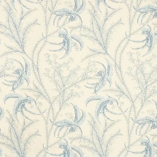 Sample - Schumacher Ocean Toile Fabric in Delft For Sale