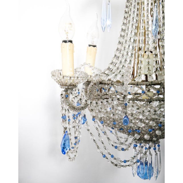 19th Century Italian Beaded Chandelier with Sapphire Blue Drops For Sale - Image 3 of 13