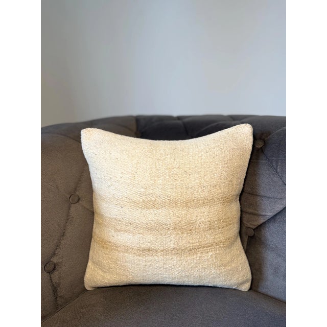 Vintage Turkish Hemp Pillow, Natural Sand Beige Cushion, Handwoven Anatolian Pillow With Insert, 16x16 In For Sale - Image 4 of 8