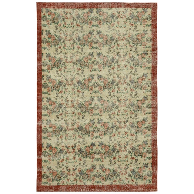 Vintage Turkish Beige Area Rug For Sale