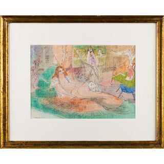 Framed and Signed Hand Colored Lithograph of Nude by Irving Nahan For Sale