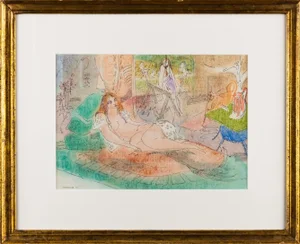 Framed and Signed Hand Colored Lithograph of Nude by Irving Nahan
