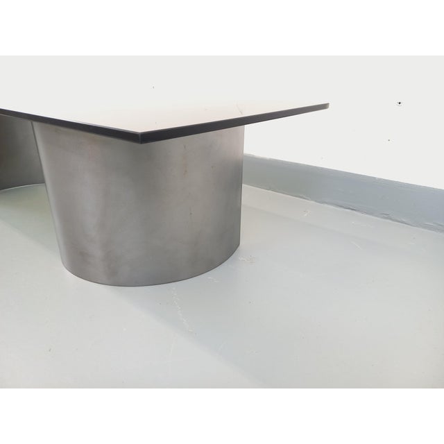 Gray Vintage Space Age Rectangular Coffee Table in Steel and Smoked Glass, 1970s For Sale - Image 8 of 17