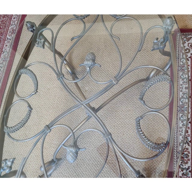 1990s 1990a Rustic Hand Wrought Iron & Tempered Glass Large Oval Coffee Table For Sale - Image 5 of 7
