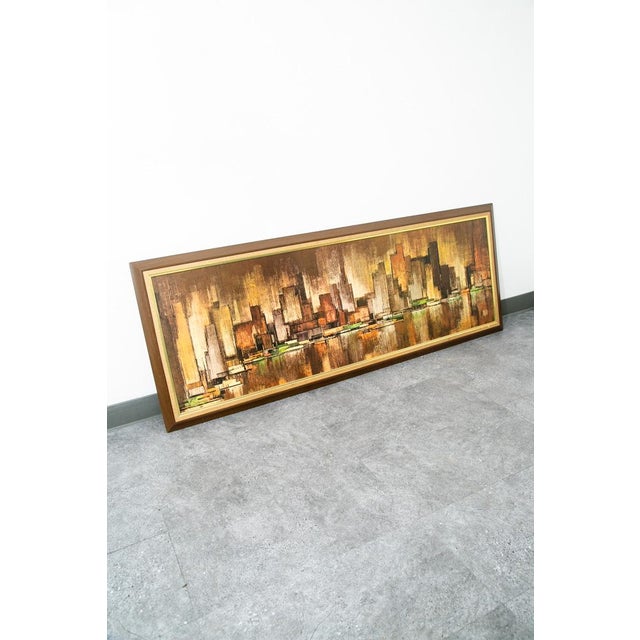 1960s Mid Century Modern Wall Art Abstract Landscape City Scape Frame Large New York For Sale - Image 4 of 12