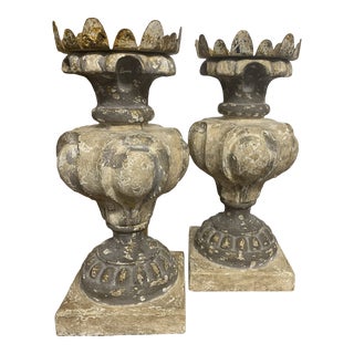 Pair of Late 20th Century Antiqued Faux Finished Candle Sticks For Sale