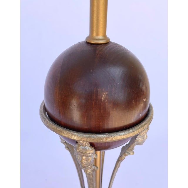 Brown Vintage Roger Abbey Art Deco Wood Globe & Figural Table Lamp For Sale - Image 8 of 11