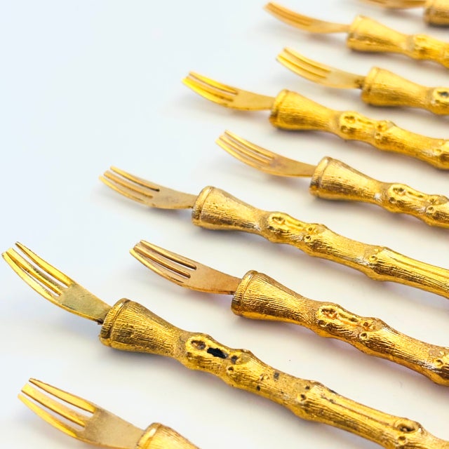 Metal Vintage Golden Bamboo Cocktail Forks - Set of 11 For Sale - Image 7 of 9