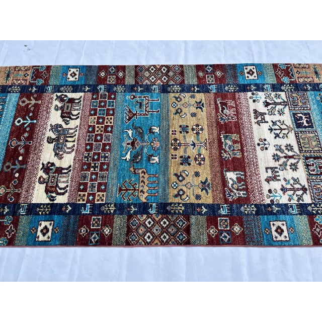 Hand-Knotted Khorjin Pictorial Gabbeh Runner With Horsemen, 2'11" X 9'5" For Sale - Image 6 of 12
