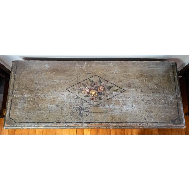 19th Century Paint Decorated Blanket Chest With Later Nautical Ship Painting For Sale - Image 9 of 16