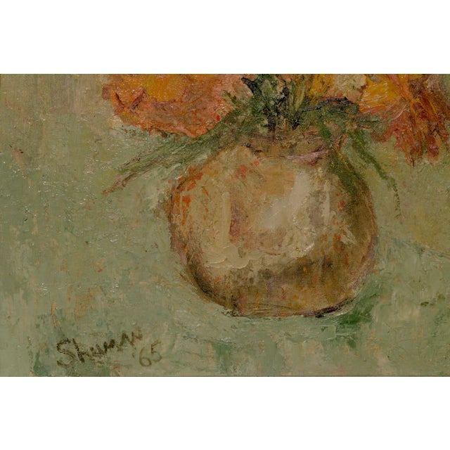 Mid Century Zinnia Floral Still-Life For Sale - Image 4 of 5