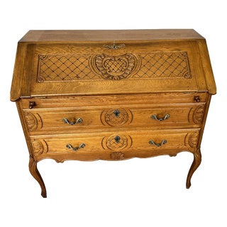Vintage French Louis Style Oak Secretaire For Sale