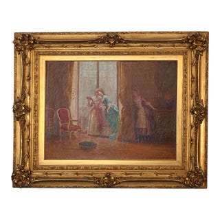 19th Century Italian Interior Scene Oil on Canvas Painting Signed J. Della Rocca in Ornate Gilt Frame For Sale