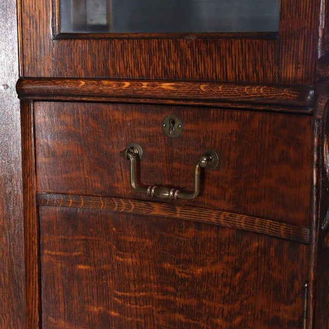 1900-1909 Attributed to Rj Horner Figural Carved Oak Server, Griffins & Full Serpentine Glass For Sale - Image 9 of 17