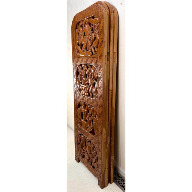 Chestnut Monumental 1990s Yoruba Hand-Carved Double-Sided Nigerian Wood Screen Panels, Set of Four For Sale - Image 8 of 8