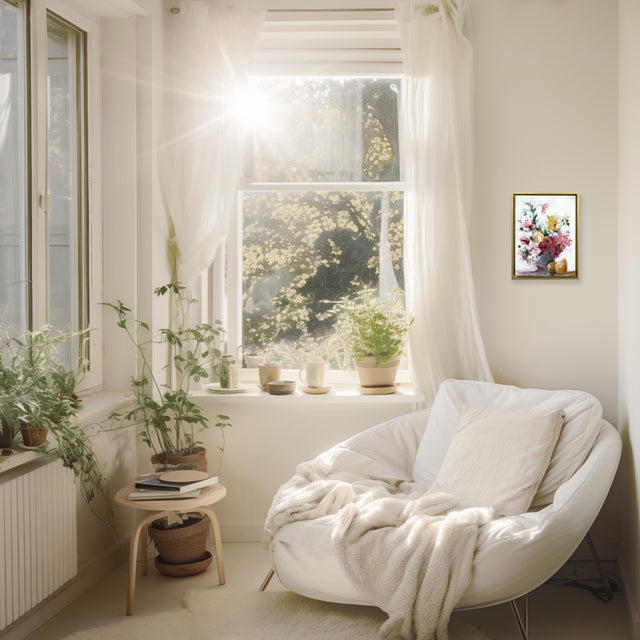 White Sight of Fall - Framed Colorful Floral Still Life Mixed Media Painting on Canvas Original Artwork by Kellie Newsome For Sale - Image 8 of 9