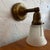 Early 20th Century Antique Industrial Brass Wall Sconce With Acid-Etched Ribbed Glass Shade For Sale - Image 5 of 10
