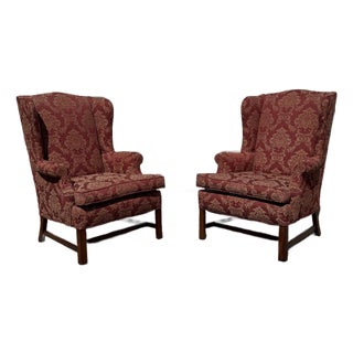 Pair of Chippendale Style Straight-Leg Fireside Wingback Chairs For Sale