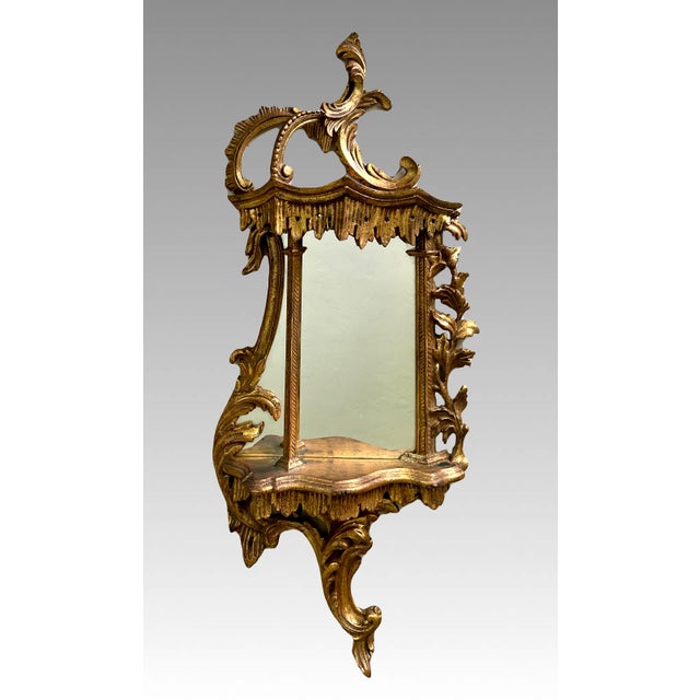 Antique Italian Giltwood Baroque Gold Wall Shelf With Integral Mirror For Sale In Tampa - Image 6 of 13