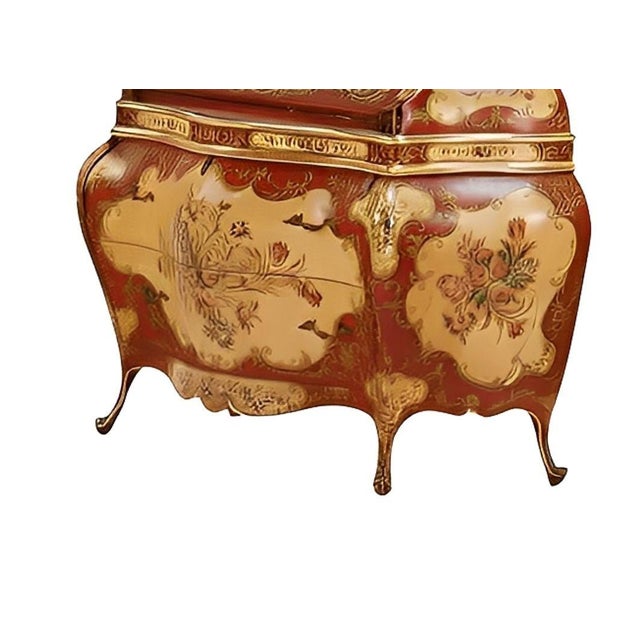 Italian Venetian Rococo-Style Painted Secretary Cabinet-Mirrored Doors, C. 1930s For Sale In Los Angeles - Image 6 of 14
