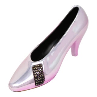 1980's Metallic Pink High Heel Shoe Vase For Sale