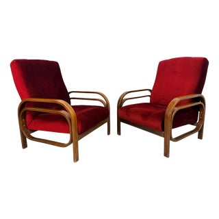 Mid-Century Art Deco Style Bentwood Lounge Chairs from Thonet Debrecen, 1960s, Set of 2 For Sale