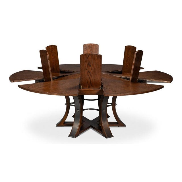 Transitional Round Jupe Dining Table, Large – Warm Brown Oak For Sale - Image 4 of 12