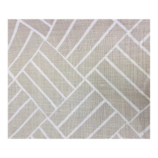 1.5 Yard Lulu Dk Plantation in White Gold Beige Ivory Geometric Linen Upholstery Drapery Fabric For Sale