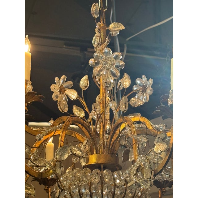 Metal Vintage French Bagues Crystal Flower Chandelier For Sale - Image 7 of 8