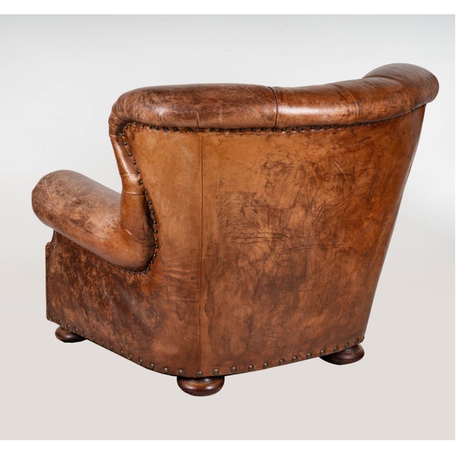 Henredon Ralph Lauren Leather Writer's Chair Wingback Distressed by Henredon For Sale - Image 4 of 8