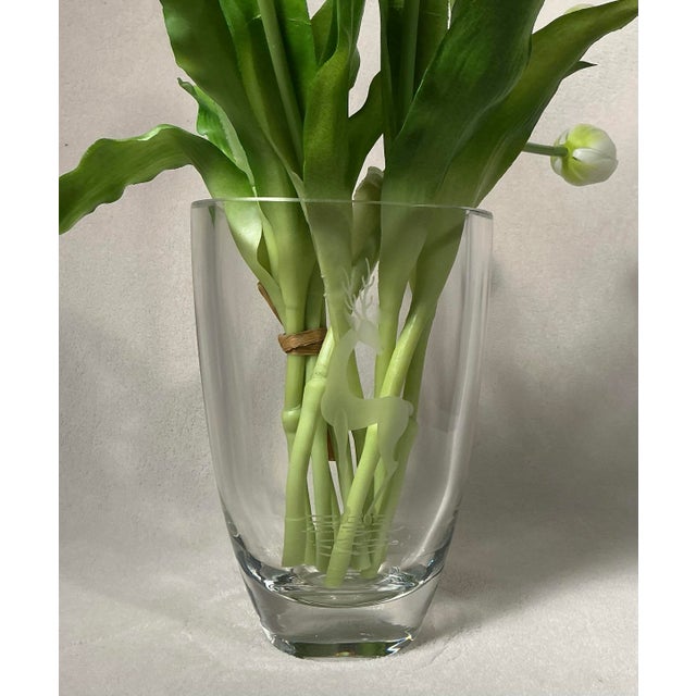 Vintage Scandinavian Large Glass Vase Art-Glass Etched Deer, C. 1950s-1960s For Sale - Image 10 of 11