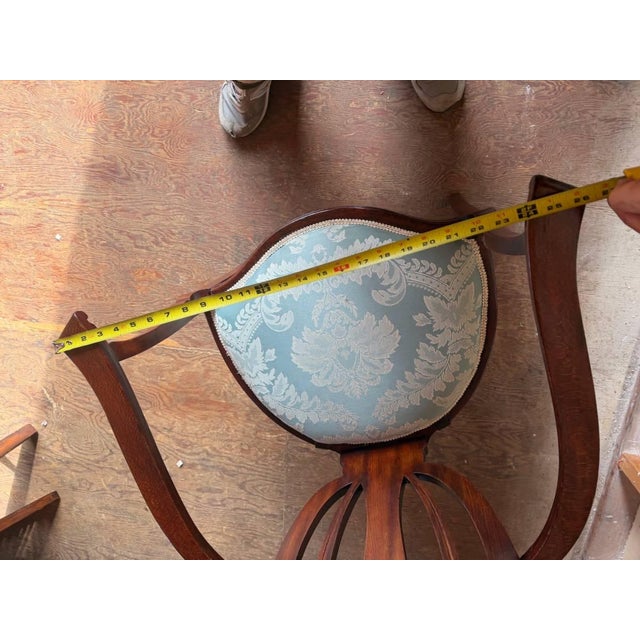 Antique Art Nouveau Marquetry Mixed Wood Oak Open Armchair For Sale - Image 15 of 17