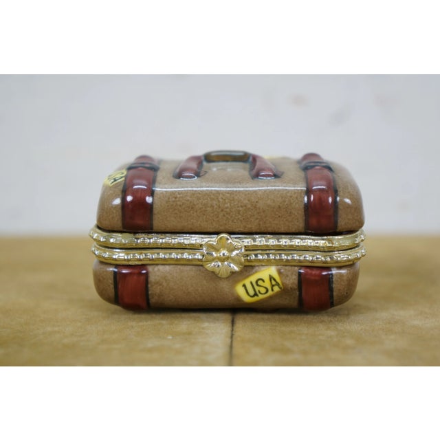 Late 20th Century Late 20th Century Limoges France Porcelain Trinket Keepsake Suitcase Luggage Box Usa 2.5" For Sale - Image 5 of 11