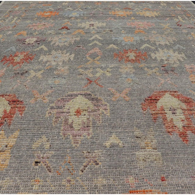 Modern Casual Afghan Tribal Designed Rug on a Light Gray Field 4'5 X 6'3 For Sale - Image 4 of 10